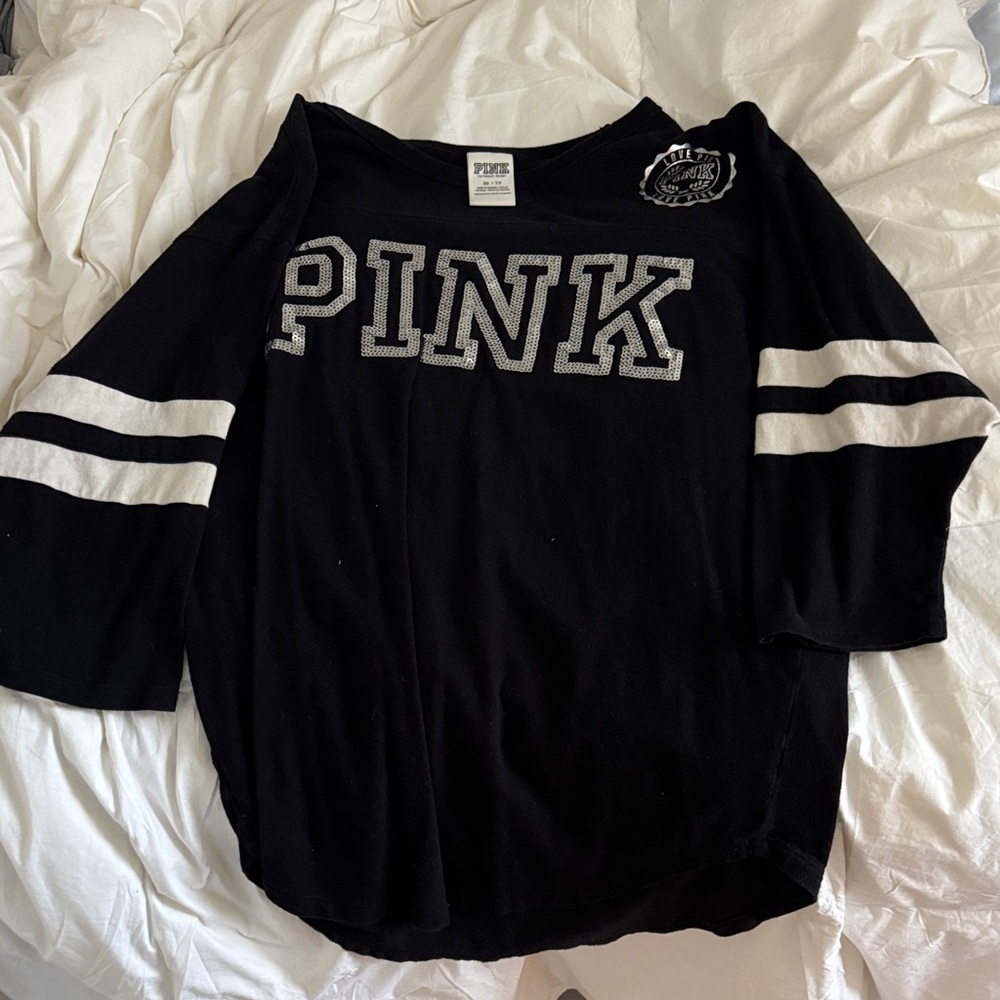 PINK Victoria's Secret Black and White Short Sleeve Tee